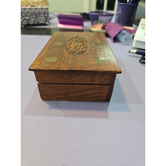 Vtg Archana Crafts Hand Made In India Wooden Jewelry Keepsake Box 6"x4"x2" - Picture 10 of 11